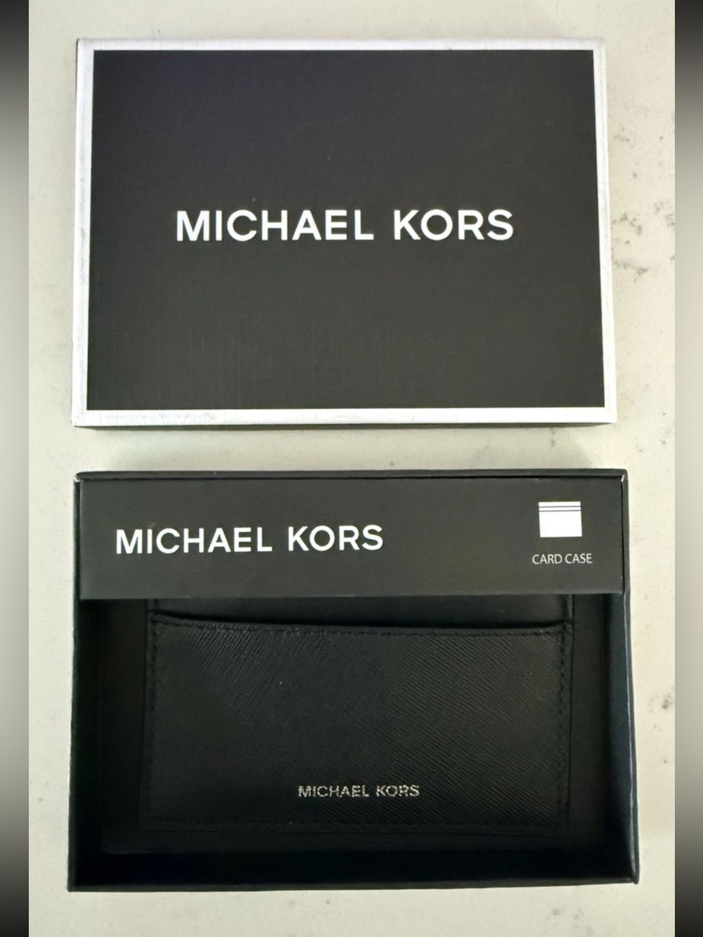 NIB Michael Kors Black Saffiano Leather Credit Card Holder Small Slim Card Case